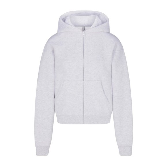 NWT SKIMS Cotton Fleece Classic Zip Up Hoodie Sweatshirt Light Heather Grey - Picture 1 of 5